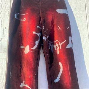 90s Vintage Velvety zip-up COOLEST pants maroon red blue squiggle dye print